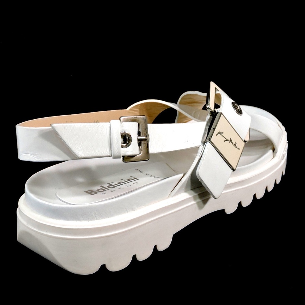 Baldinini 🇮🇹 White Leather Comfort Flats Sandals - Picture 5 of 7